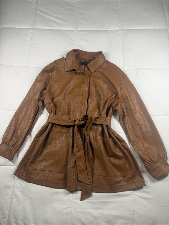 Marc New York Jackets & Blazers - Marc Anthony Croc-Embossed Cognac Faux-Leather Belted Trench Jacket XL